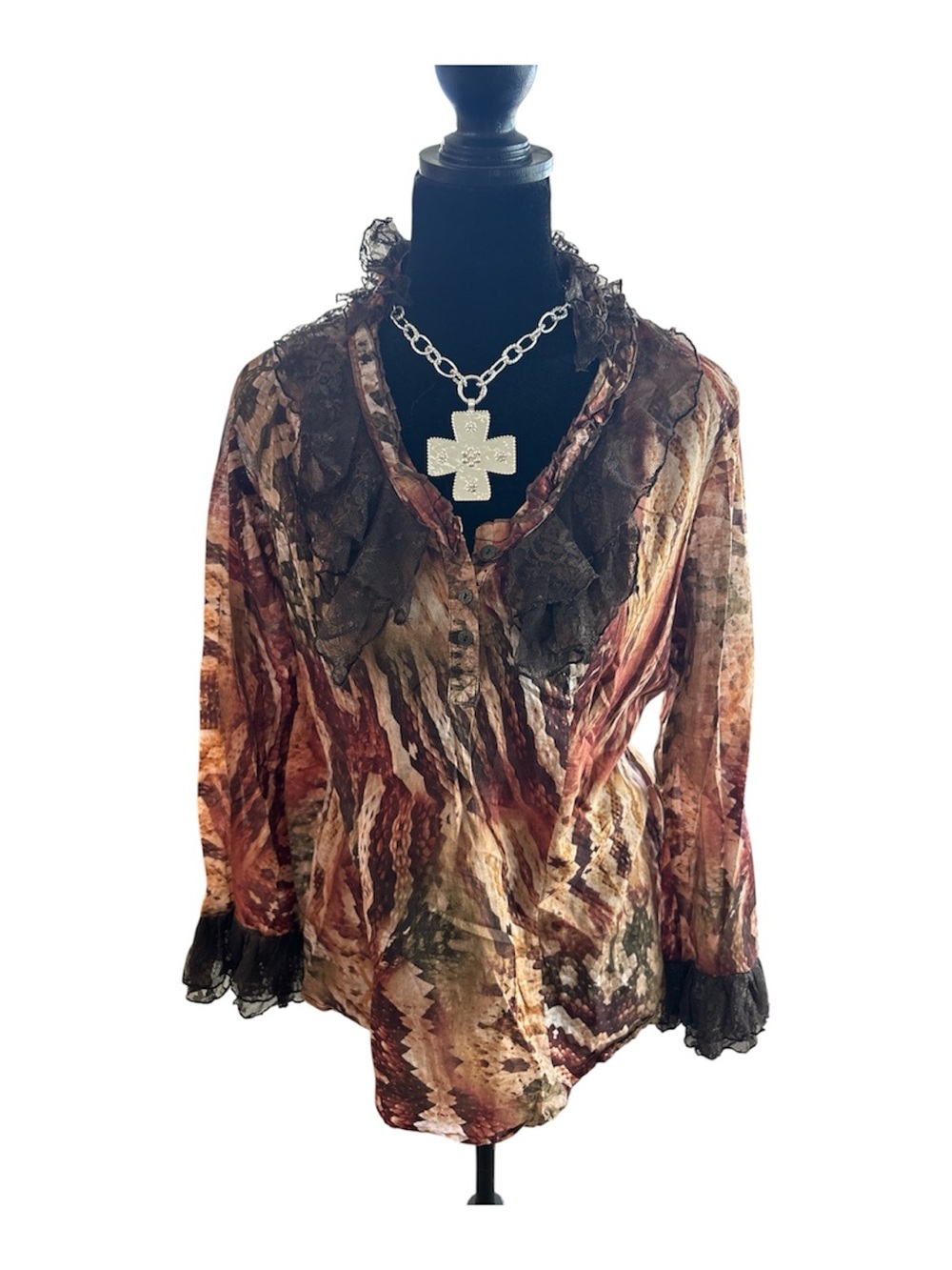 Reba Ruffled V-Neck Animal-Print Blouse in Brown